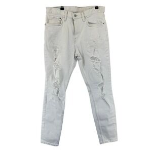 H&M Mens Distressed Off White Slim Tapered 31 x 32 Ripped Denim Jeans